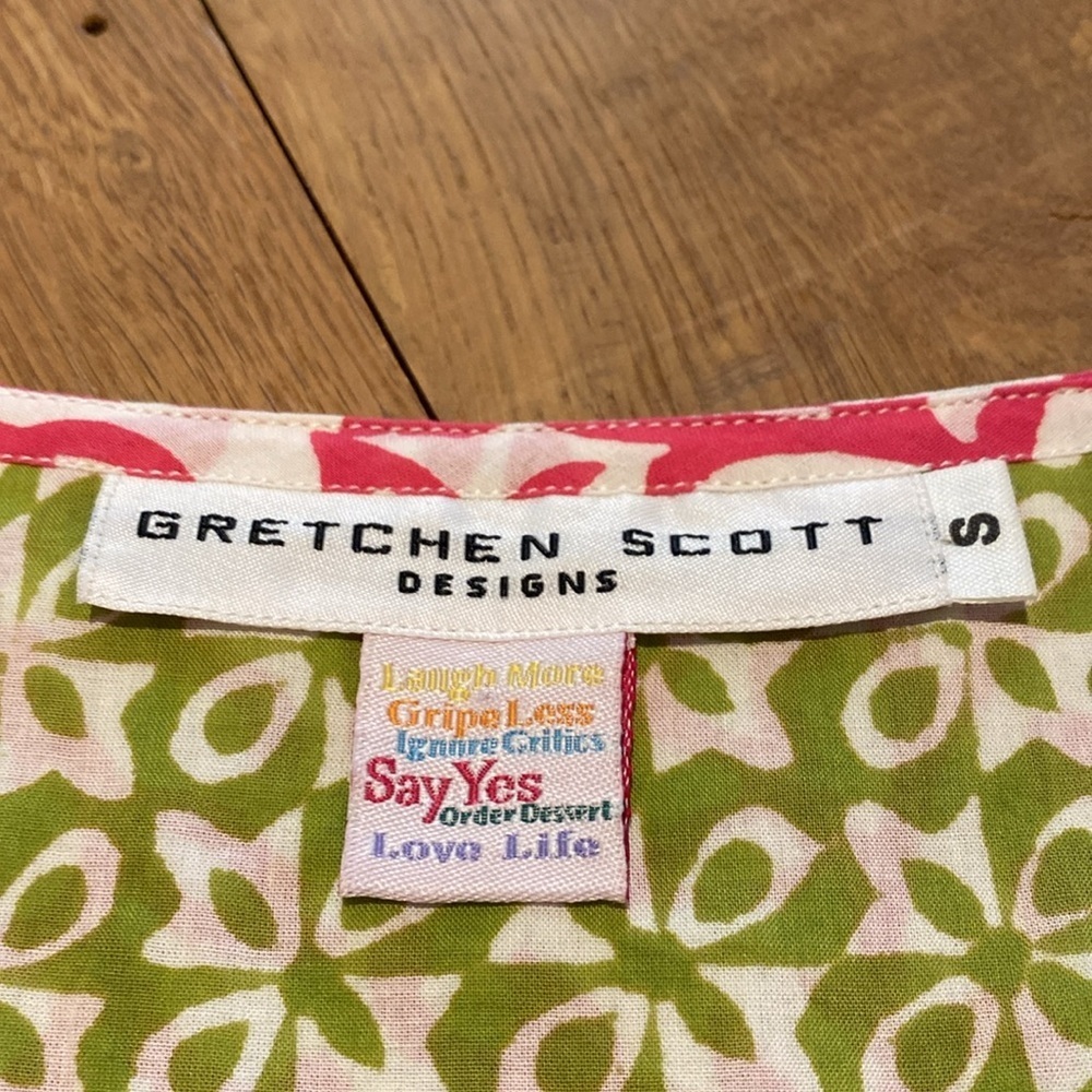 Gretchen Scott Cotton V Neck Tunic Floral Tunic Pink Cilantro Size SMALL - Picture 3 of 10